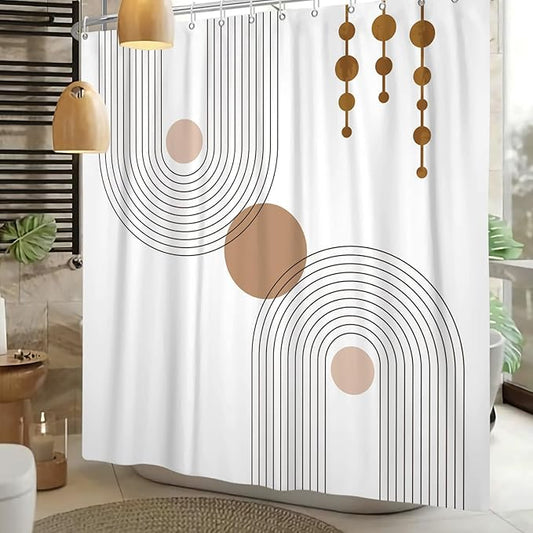 Mid Century Shower Curtain Minimalist Abstract Arch Simple Sun Modern Shower Curtains Bohemian Geometric Aesthetic Bathroom Decor Waterproof Fabric Curtain with Hooks 72x72 inch