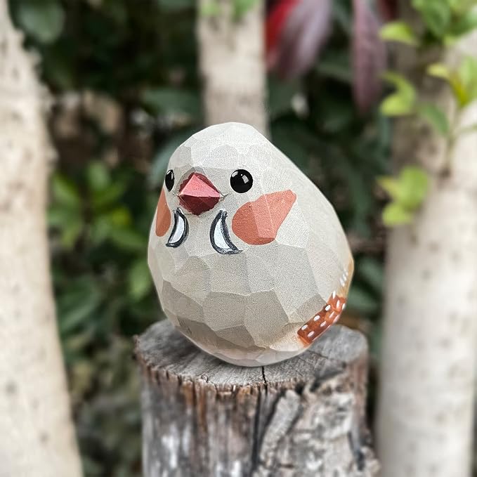 Bird Figurines Hand Carved Painted Wooden Statues for Home Decor, Gift for Bird Lovers,Housewarming, Birthday, Christmas, Anniversaries (NO.07-Grey Zebra Finch)