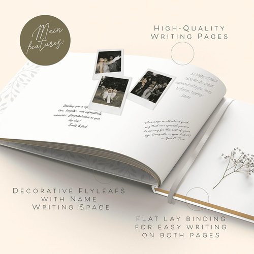 Regine Switzerland Wedding Guest Book - Elegant Gold-Foiled Design for Reception & Baby Showers | White Photo & Polaroid Pages