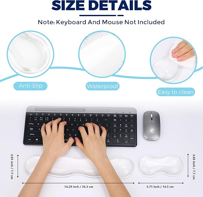Gel Wrist Rest for Keyboard and Mouse, Wrist Rest for Keyboard, Mouse Wrist Support, Pain Relief, Cool Touch, Non-Skid, Keyboard and Mouse Wrist pad Set