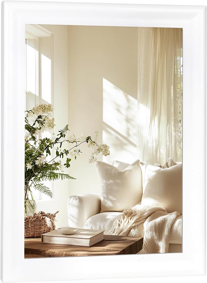 CULER White Wood Wall Mirror for Bathroom,Rectangle 20 x 16 inch Hanging Vanity Mirrors with Wooden Frame for Living Room,Bedroom,Entryway