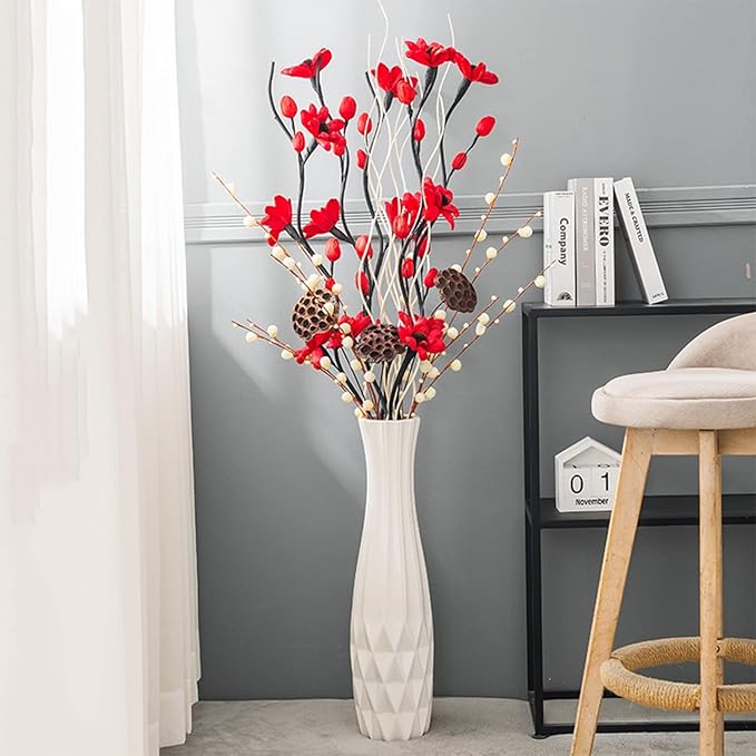 Ceramic Floor Large Vase 17.7 Inches Tall,White Modern Flower Tall Vases for Office, Home,Farmhouse,Living Room Décor,Simple Origami Design Fall Decorative Porcelain Flower Arrangement Vase Ideal Gift