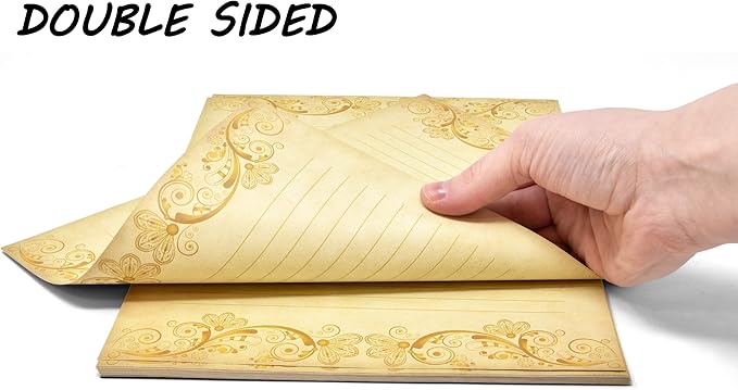 Gift Boutique 100 Pack Vintage Lined Stationary Paper Gold Sheets For Writing Poems Lyrics Letters Wedding Invitations Printing Supplies, 8.5" X 11"