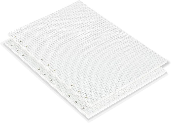 90 Sheets Planner Refill Paper, 255x180mm, 5mm Squared Inserts Paper B5 9 Holes Binder Grid Notepaper for Filofax Bullet Journals Diary