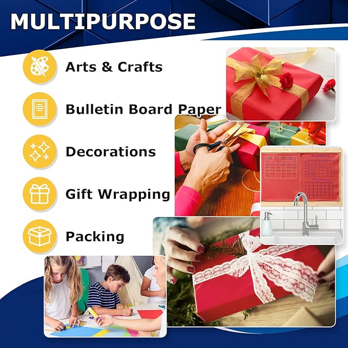 Vanhench 24"x1500" (125') Red Wrapping Paper, Solid Color Art Kraft Craft Paper for Mother's Day Gifts Bouquet Flower Crafts Packing Poster, Red Poster Bulletin Board Paper