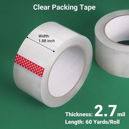 Mukawa Heavy Duty Packing Tape - 12 Rolls of 2.7mil Thick Clear Tape | 720 Yards, 1.88" x 60 Yards Each Roll, Holds 100 Pounds