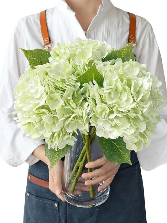 3Pcs Light Green Faux Hydrangea Flowers,21” Latex Real Touch Large Silk Royal Hydrangea Artificial Flowers,Spring Fake Flowers Bouquet for Centerpieces Table Wedding Kitchen Home