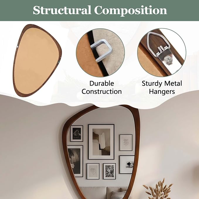 24x36 Inch Asymmetrical Wall Mirror Wood,Rustic Irregular Shaped Vanity Mirror for Bathroom,Bedroom, Living Room, Entryway, Fireplace,Wall Decor,Solid Wooden Frame (Dark Walnut, 24"x36" Inch)