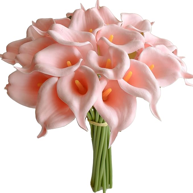Mandy's PU Light Pink Calla Lily Artificial Flowers 20 Stems 13.5in Faux Realistic Centerpiece for Thanksgiving and Christmas Decorations DIY Bridal Bouquet Home Décor
