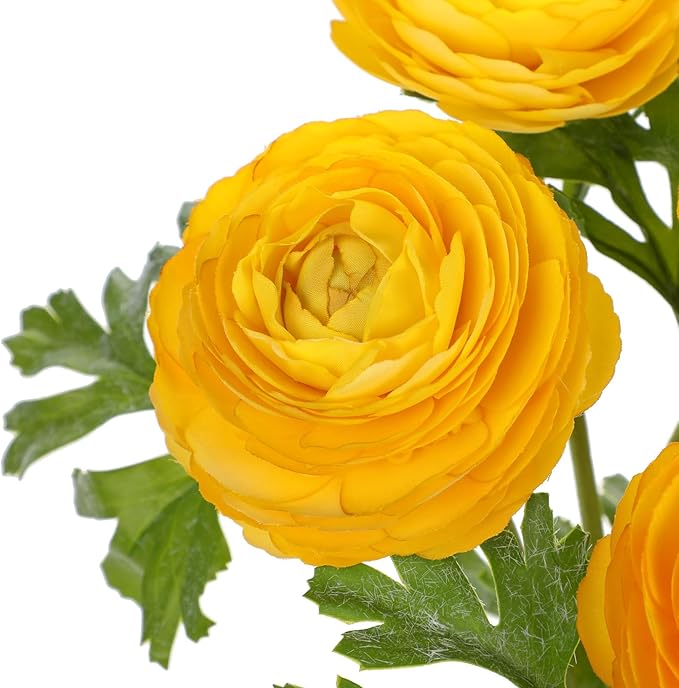 Hollyone 7 Heads Ranunculus Artificial Flowers Yellow Fake Ranunculus Small Bouquets Silk Flowers Faux Floral Centerpieces Arrangements for DIY Home Decor Wedding Party Bridal Shower Decorations