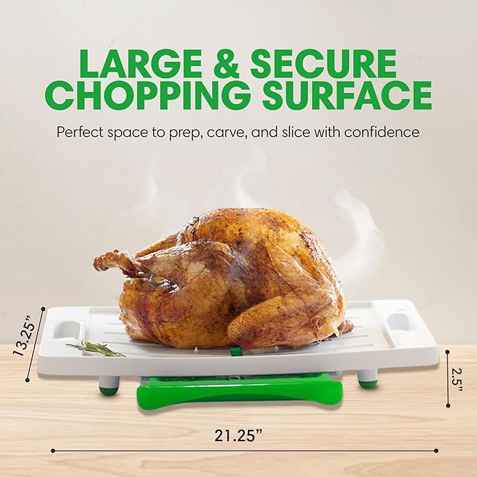 XL Meal Prep System Cutting Board - Large Cutting Board with Juice Groove, Spikes, Drip Tray & Removable Surface - Carving Board - BBQ Essential & Kitchen Gifts - BPA Free Cutting Board - Green