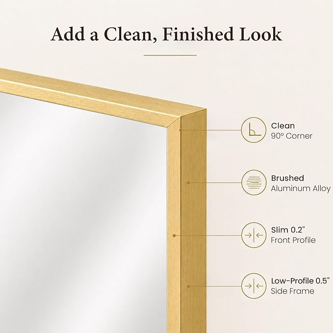 24x36 Inch Brushed Gold Bathroom Mirrors Set of 2, Tempered Glass Rectangular Wall Mirror, Rustproof Metal Frame Double Vanity Mirrors for Over Sink, Entryway, Flush Mount