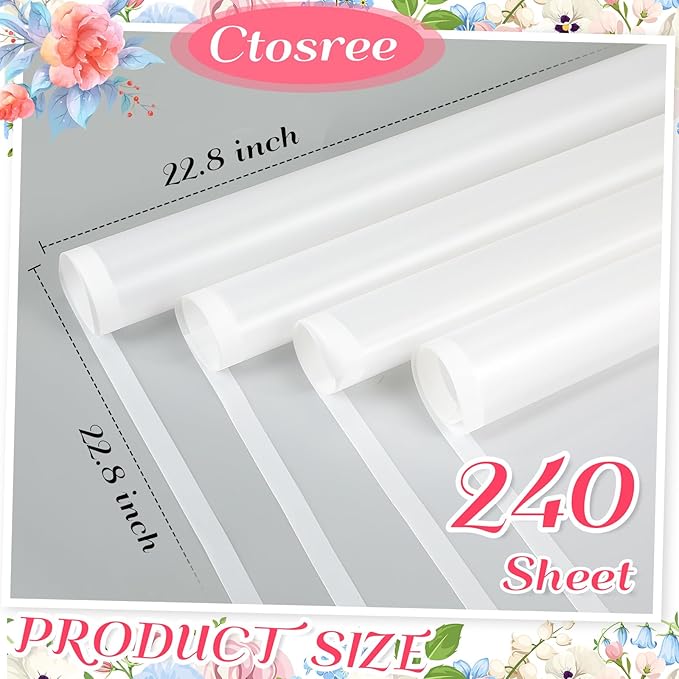 Ctosree 240 Sheets Flower Wrapping Paper, 22.8 x 22.8 Inch Waterproof Florist Floral Korean Flower Bouquet Wrapping Paper for Wedding Birthday DIY Gift Packaging Bouquet(White)
