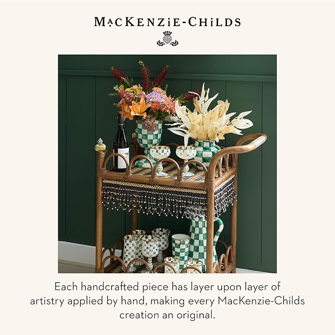 MACKENZIE-CHILDS Pedestal Vase, Decorative Centerpiece and Flower Holder, Green-and-White Emerald Check