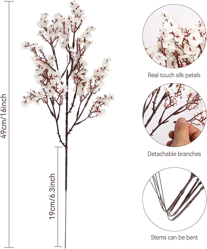 Babys Breath Artificial Flowers 16 Bundles White Real Touch Fake Flowers Silk Flowers Bulk for Vase Home Office Wedding Fall Indoor Outdoor Centerpiece Table Party Decorations
