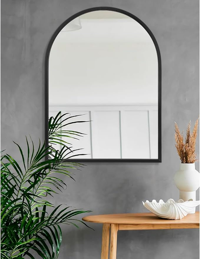 Arch Wall Mirror 28"x20" Large Black Bathroom Mirror Metal Frame Mirrors for Wall, Decoration Vanity Bedroom Entryway Living Room