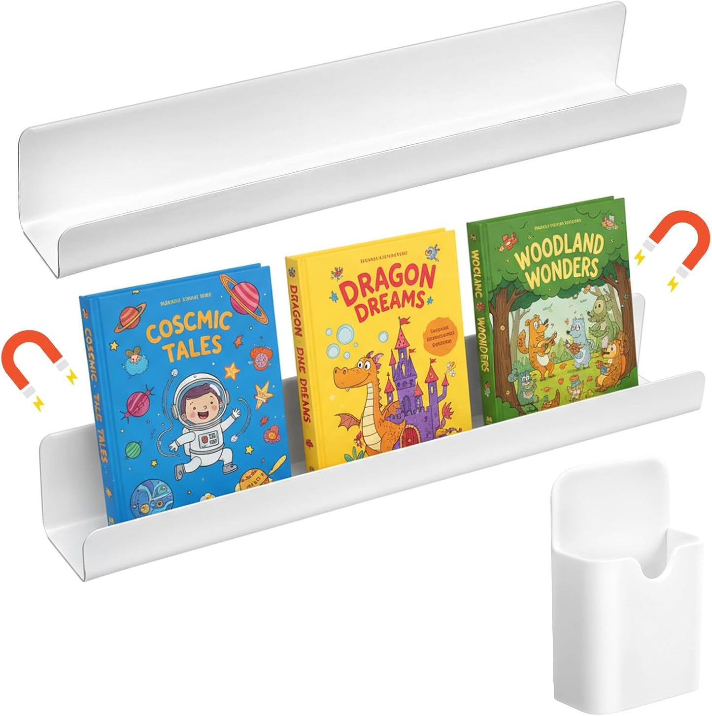 Skiennix Magnetic Book Shelf - Heavy-Duty Acrylic Holder with 8 lbs Capacity | Versatile Whiteboard Organizer (White)