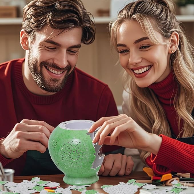 3D Puzzle Vase, 160 Curved Pieces DIY Flower Vase Craft Kit & 3D Puzzles for Adults, Creative Jigsaw Art Project Home Décor Centerpiece, (C-Jade Floral Carving)