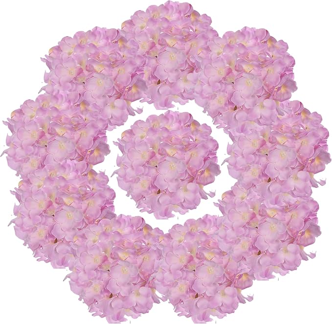 10PCS Artificial Hydrangea Flowers, Fake Hydrangea Silk Flowers Heads with Stems for Wedding Home Party Shop Baby Shower Decoration-Pink