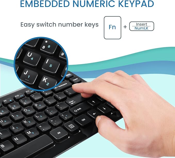 Perixx PERIBOARD-407B US, Wired USB Mini Keyboard with 11 Hot Keys - Glossy Black - US English Layout