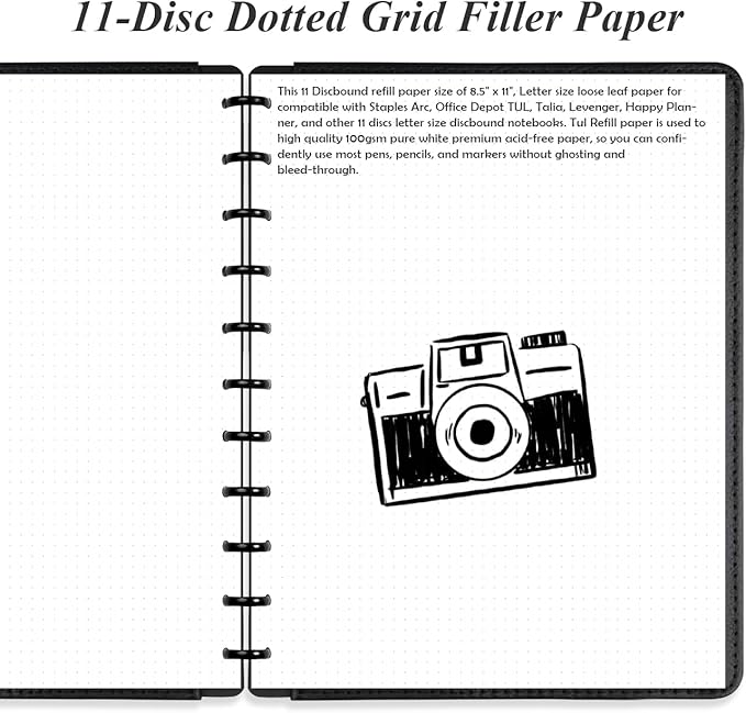 (3-Pack) A4 TUL Discbound Dotted Refills, 11-Disc Dot Grid Filler Paper, 300Sheets / 600Pages Loose-Leaf Paper, 100gsm White Paper, 8.5'' x 11''