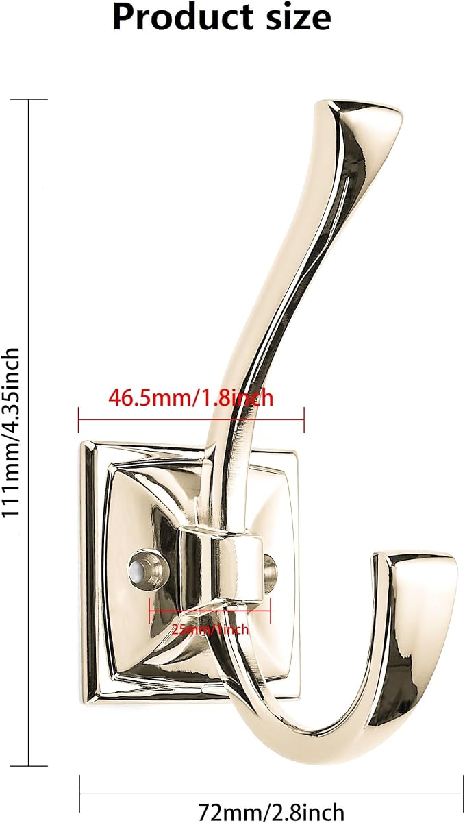 3 Pack Decorative Heavy Duty Towel Hooks for Hanging Robe Double Polished Nickel Coat Hooks Wall Mounted with Screws for Key, Towel, Bags, Cup, Hat