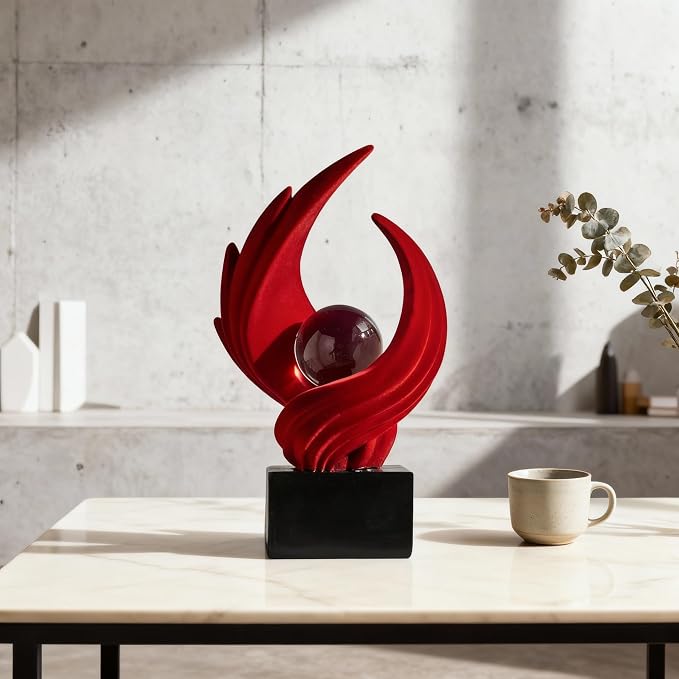 Abstract Art Sculpture, Resin Gold Decorative Statue, Modern White Ornaments for Living Room, Decorativas Modernas for Coffee Table, Entryway & Office Collectibles (Red)