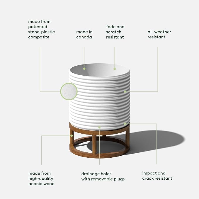 Veradek Mod Series Raised 13" Short Planter for Patio & Backyard | Durable Plastic-Stone Material w/Wooden Stand | Modern Décor for Plants & Flowers