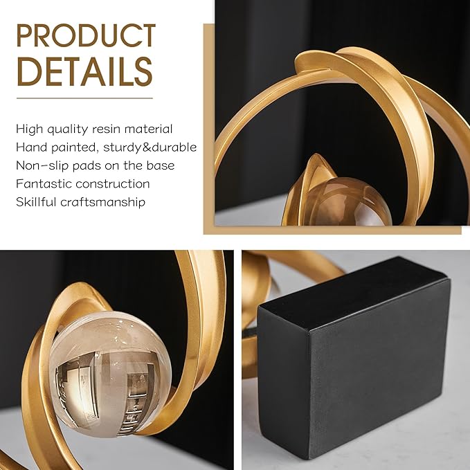 Modern Gold Statue Decor for Living Room, Abstract Art Sculptures Home Décor Accents for Coffee Table TV Stand Bookshelf, Resin Decorations for Dining Room Office Bedroom