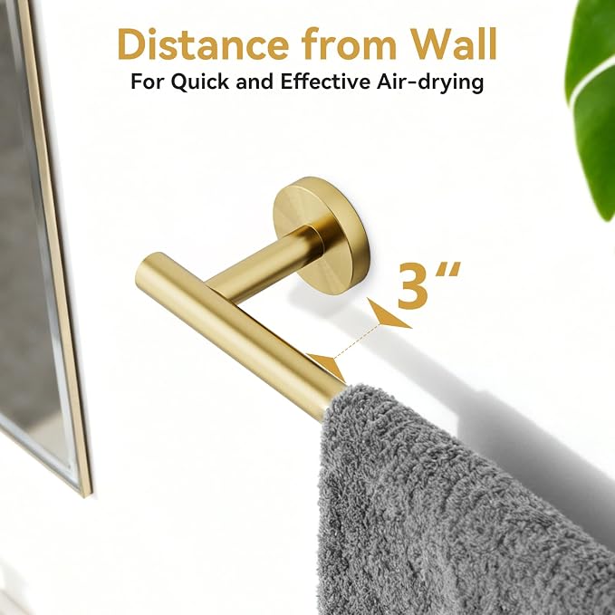 Brushed Gold Towel Bar, 24 Inch Bathroom Towel Rack (Total Length 26-Inch), Towel Holder Wall Mounted, Thicken SUS304 Stainless Steel Towel Rod Modern Home Decor