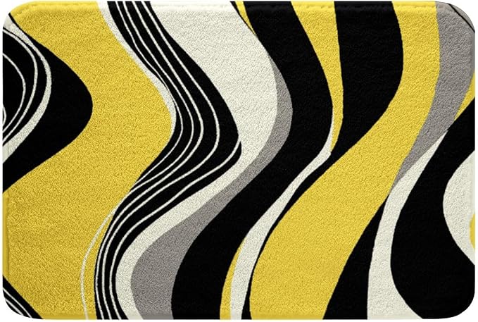 Feelyou Yellow and Gray Black White Bath Rugs Modern Abstract Geometric Bathroom Rugs Kids Boys Girls Teens Stripe Line Pattern Decor Bath Mats for Bathroom 20"x32" Bathroom Accessories