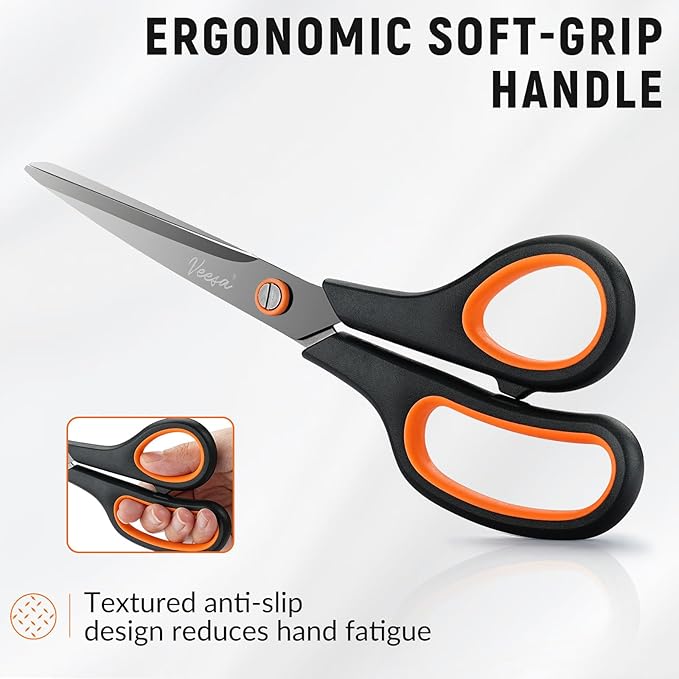 Scissors, 3-Pack Titanium Coated Non-Stick Scissors (8.5’’, 7.5’’, 5.5’’), Comfort Grip, All-Purpose Cutting Tools for Office, Craft, Sewing