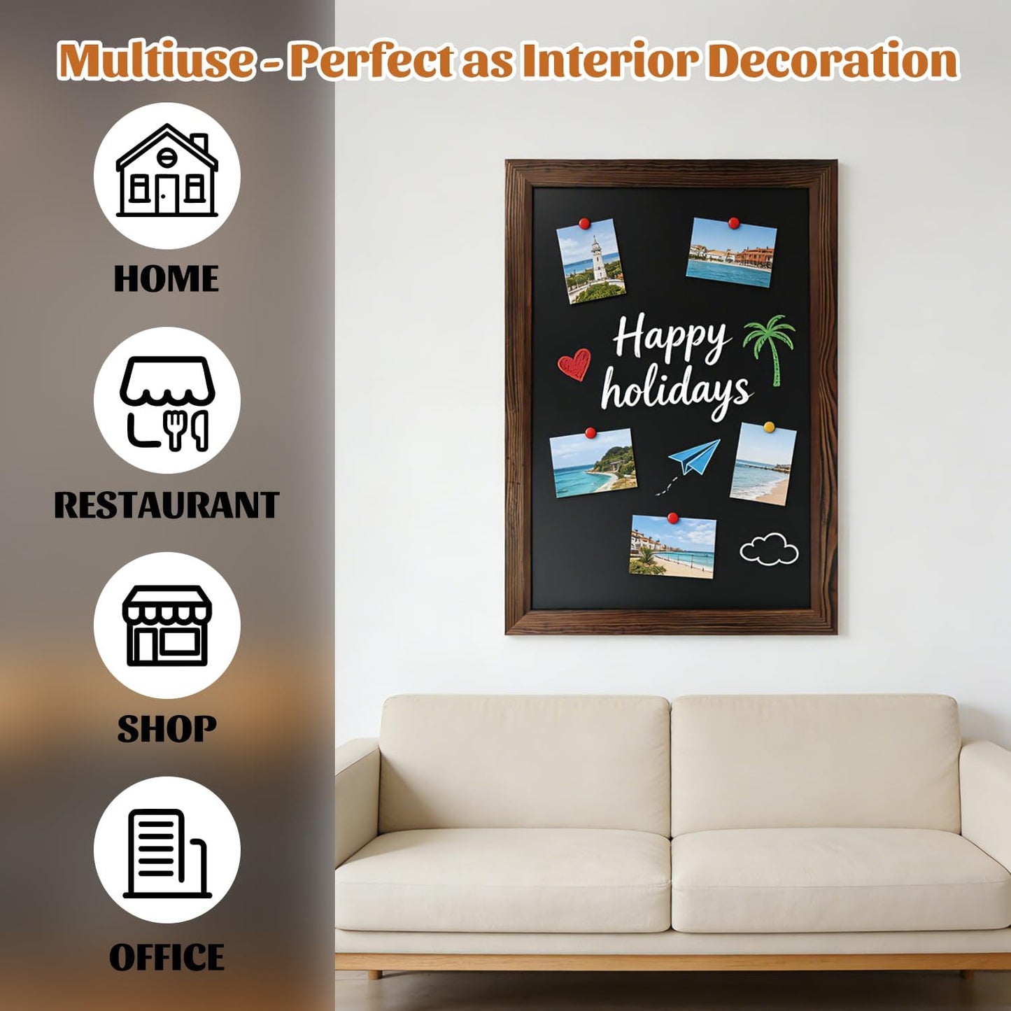 Skiennix Magnetic Chalkboard - 24 x 36 Inch Solid Wood Frame | Versatile Wall-Mounted Board for Kitchen & Restaurant