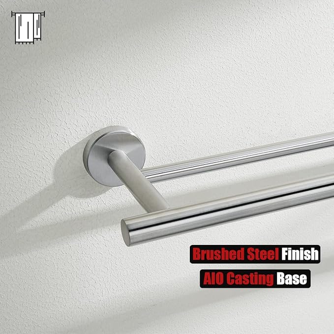 JQK Double Towel Bar 27 Inch, Brushed Steel Useable Length 24 Inch 304 Stainless Steel Thicken 0.8mm Bath Towel Rack for Bathroom, Towel Holder Wall Mount, TB100L24-BN