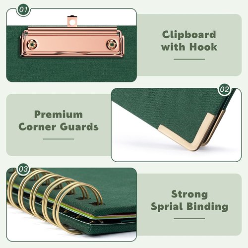 EYROZILL Clipboard - Stylish Storage Solution with 5 Folders & 10 Pockets | 8.5'' x 11'' Linen Green