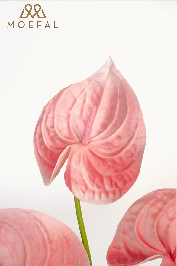 Real Touch Anthurium Artificial Flowers, 8pcs Shabby Blush Faux Pink Flowers with Stems for Tropical Wedding Bouquets, Romantic Centerpieces & Bridal Shower Party Decoration