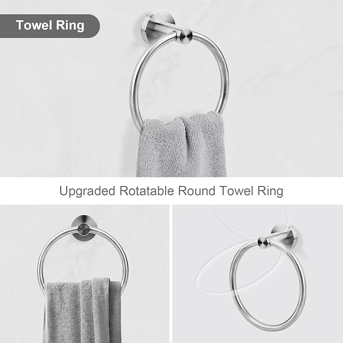 Brushed Nickel Bathroom Hardware Accessories Set 5 Piece, Stainless Steel Bath Towel Bar Set 24 Inch,Toilet Paper Holder,Towel Ring Holder,Towel Rack Set, Brushed Nickel