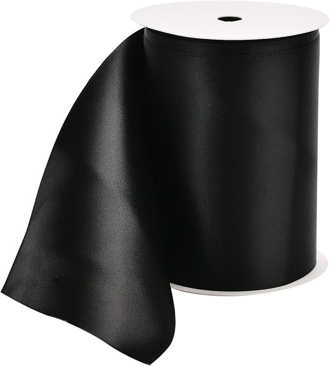 YAMA Double Face Satin Ribbon Roll - 4 inch Wide Solid Color Craft Ribbon, Great for Chair Sash,Making Bow, Sewing and Wedding Bouquet- 5 Yard/Spool, Black