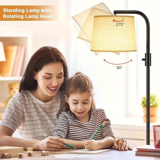 Ambimall Fully Dimmable Floor Lamp with 9W LED Bulb, Standing Lamp for Living Room with Adjustable Head, Modern Standing Tall Light with Rotary Switch for Office