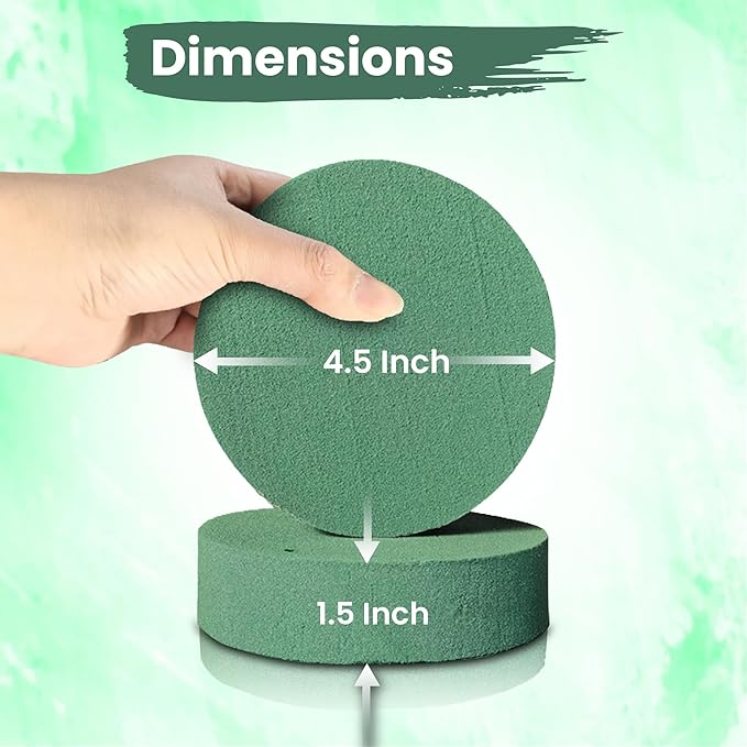 Lageza Pack of 6 Round Floral Foam Blocks (4.5” X1.5”) Dry & Wet Green Flower Foam Blocks for Fresh & Artificial Flower Arrangements, Party Decorations, Florist Supplies (Size: 4.5 Inch)