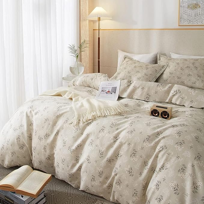 Vintage Floral Comforter Set Twin XL Garden Style Flower Leaves Boho Floral Bedding Comforter Fluffy Soft Cottagecore Bedding Set Lightweight Botanical Comforter Set with 2 Pillowcases for All Season