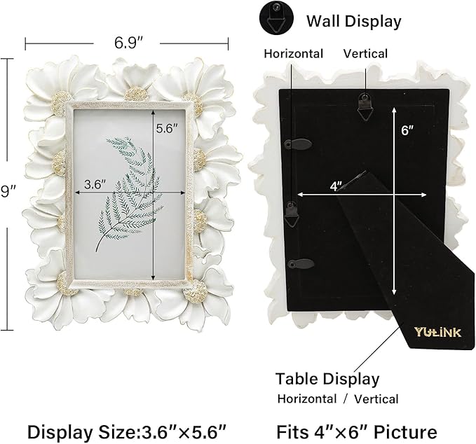 4x6 Vintage Picture Frame, Antique White Ornate Photo Frame, for Tabletop and Wall Display, Decorative Floral Design Retro Home Decor, Old Fashioned Photo Gallery Art