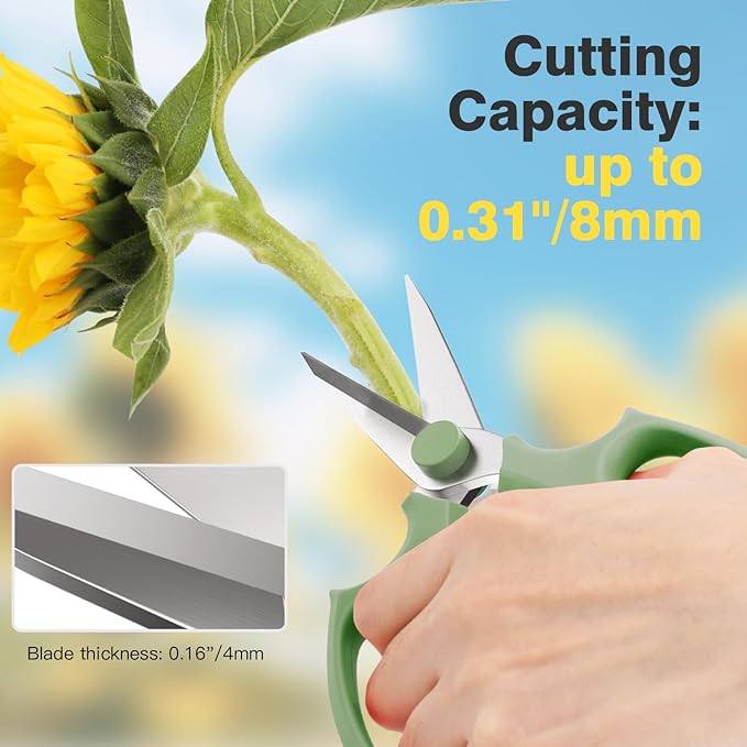 Housolution Flower Scissors, Strong Floral Shears,3PCS Premium Steel Garden Pruning Shears Floral Fruits Leaf Scissors Hand Pruner Snip Trimming Tool for Gardening Flower Arrangement, Green
