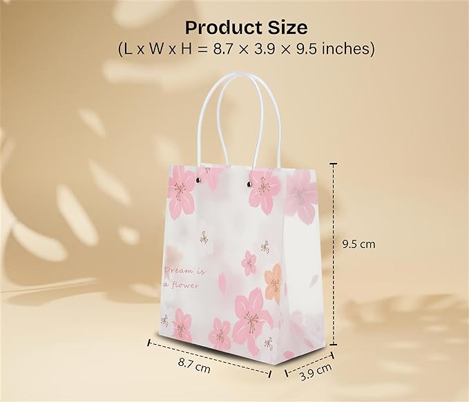 12 Pack Gift Bags with Cherry Blossom Design, Floral Plastic Totes for Wedding Favors, Party Goodies & Gifts