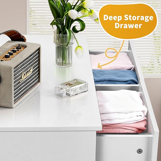 Karl home White 6 Drawer Dresser for Bedroom, Tall Dresser Chest of Drawers, Rustic Wood Bedroom Dressers Clothes Organizer, Anti-Tipping Device, Rose Gold Metal Handle, Living Room, Entryway, Office