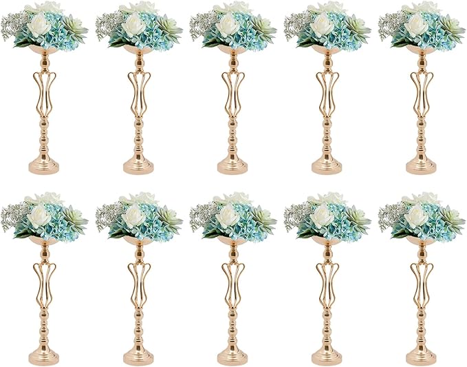 10Pcs Gold Flower Vase for Wedding Table Centerpieces 21.7" Tall Large Metal Flower Trumpet Vases DIY Flower Display Organizer for Anniversary Decor(10Pcs/Gold)