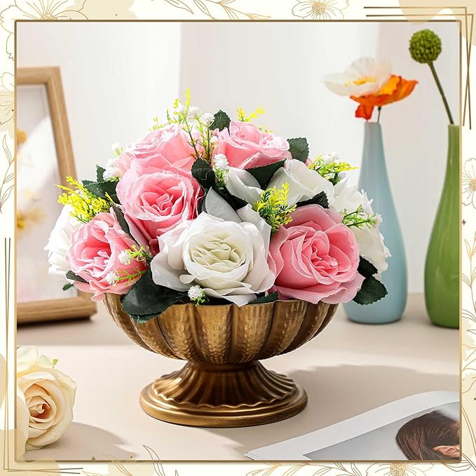 4 Pcs Metal Compote Bowl for Centerpiece Flower Holder Small Compote Vase Indoor Outdoor Flowers Fruits Plant for Christmas Wedding Home Party Decoration (Medium,Gold Bronze)
