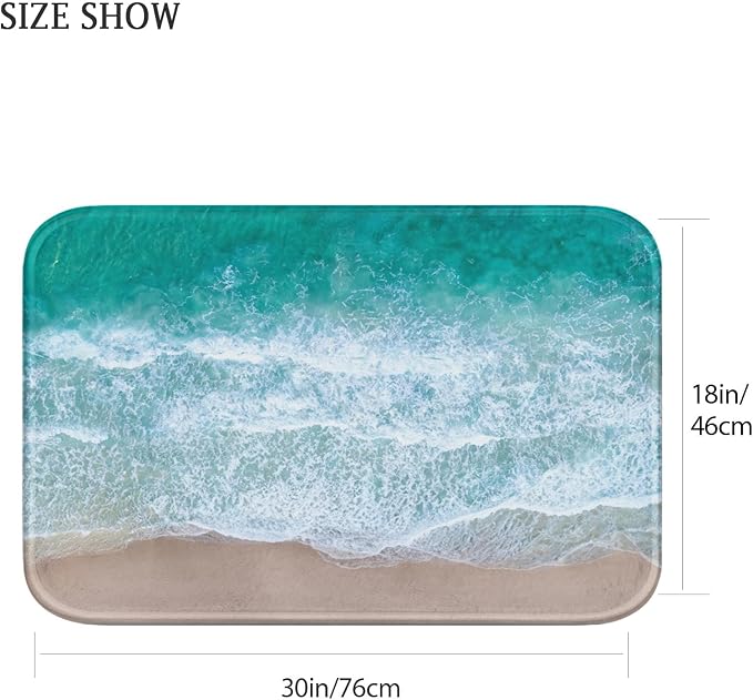 Britimes Bath Mat for Bathroom No Slip Blue Beach Sand Waves Washable Cover Floor Rug Carpets Floor Mat Bathroom Decorations 18x30 inches for Kitchen Bedroom Indoor