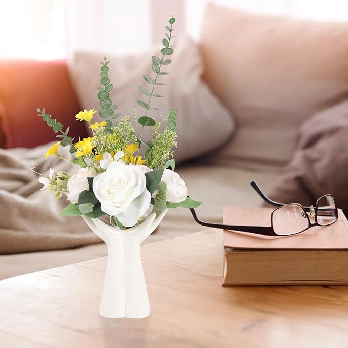 BESPORTBLE Creative Ceramic Hand Vase for Flowers Small Glazed Nordic Style Decorative Vase for Hydroponic Plants and Desktop Floral Arrangement Lightweight and Odorless Material for Home