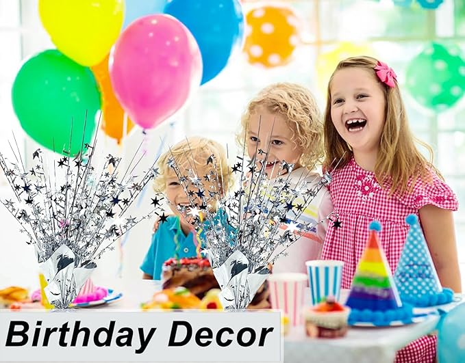 12 Pack Metallic Foil Spray Centerpiece Star Table Decoration Burst Table Centerpieces for New Years Nye Birthday Wedding Anniversary Graduation Holiday Party Supplies Decor, Silver